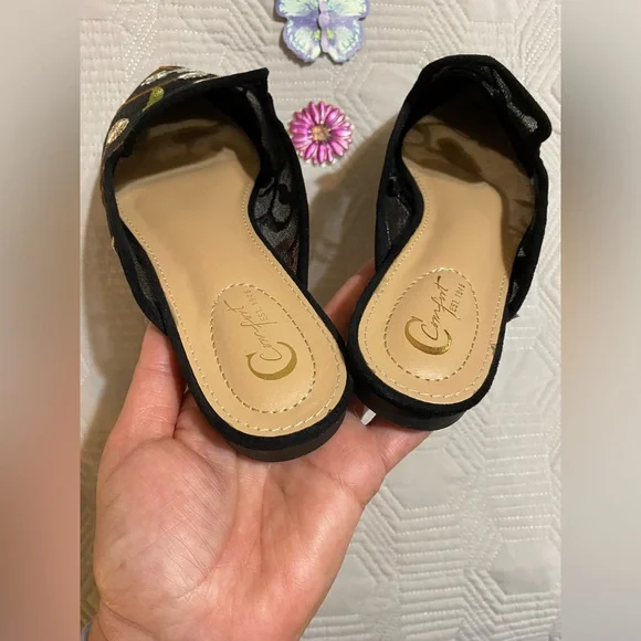 Black Mesh Floral Embroidered Mules Size 8 - Picture 4 of 7